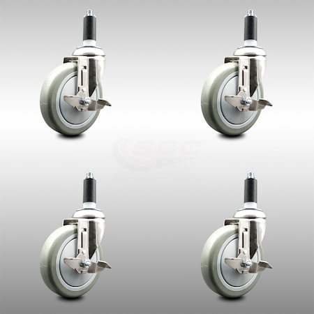 Service Caster 5 Inch 316SS Gray Poly Swivel 1 Inch Expanding Stem Caster Set Brake SCC SCC-SS316EX20S514-PPUB-TLB-1-4